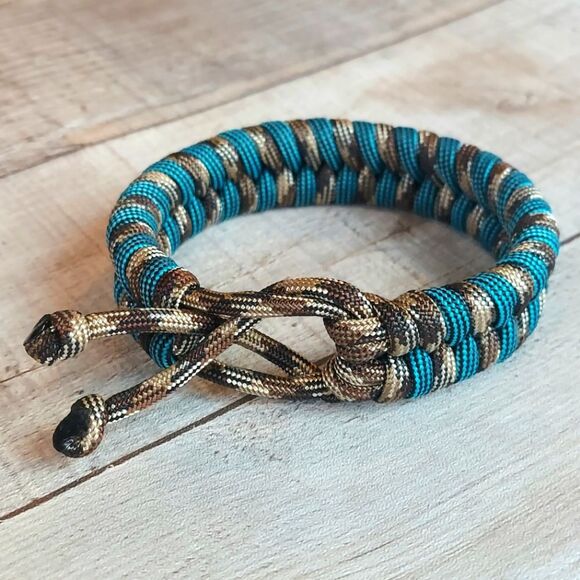 Handmade Paracord Bracelet Adjustable Unisex Turquoise Brown Desert Camo - Picture 3 of 3